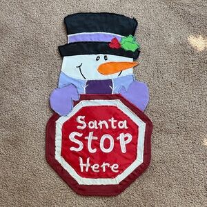 Festive Christmas/Holiday Snowman Garden Flag with Santa Stop Here Sign